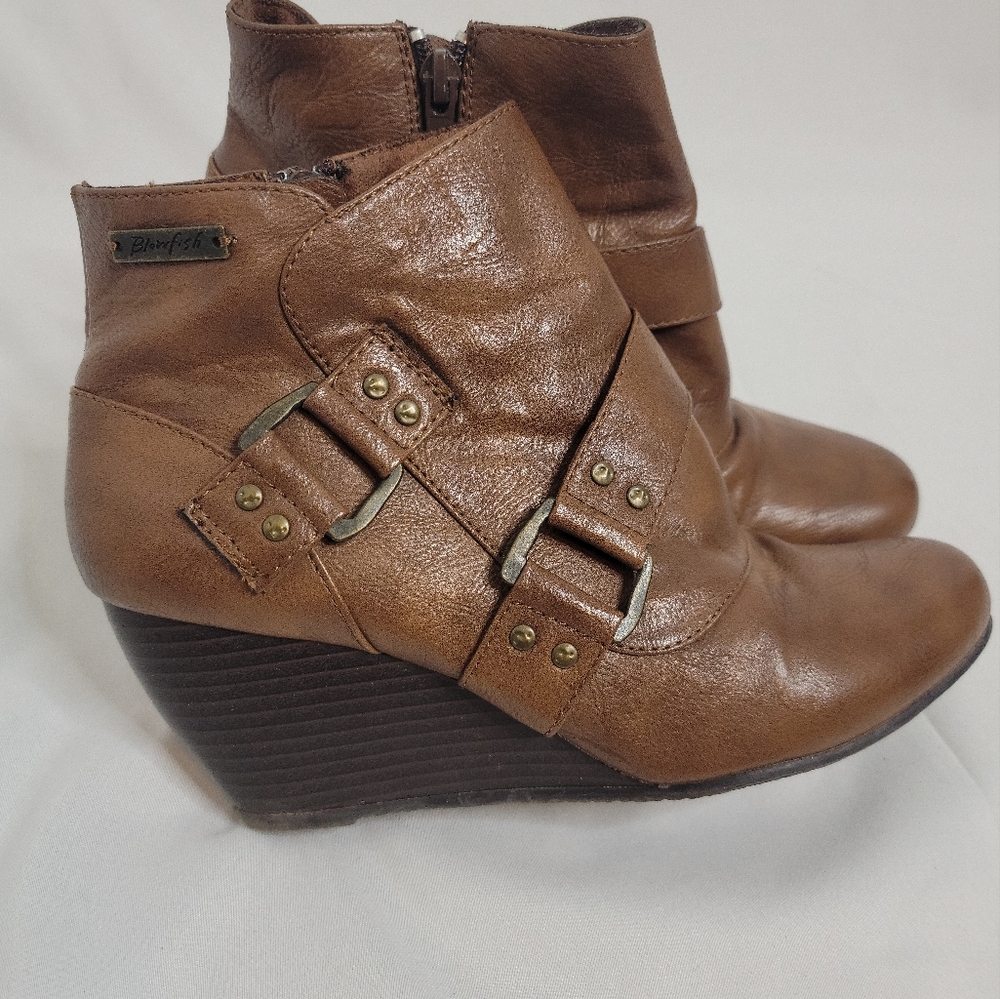 Blowfish Double Buckle Brown Wedge